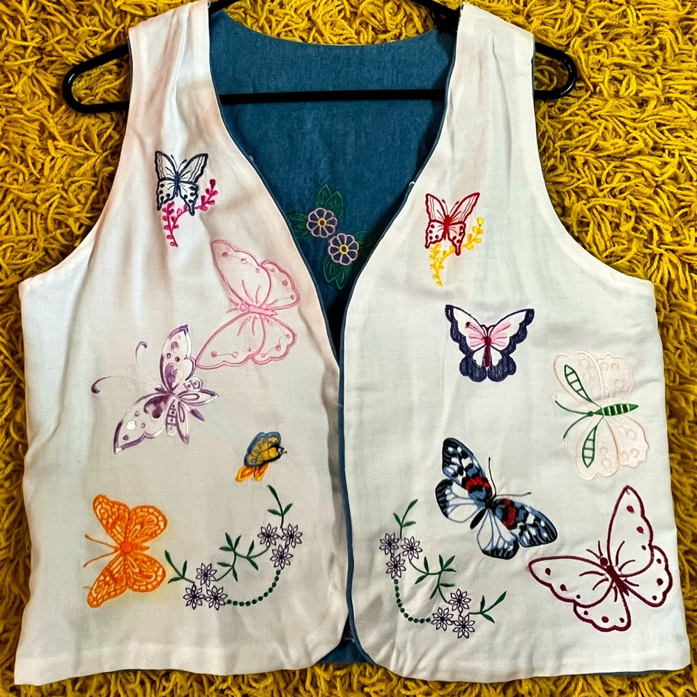 Handmade Butterfly Denim Vest
